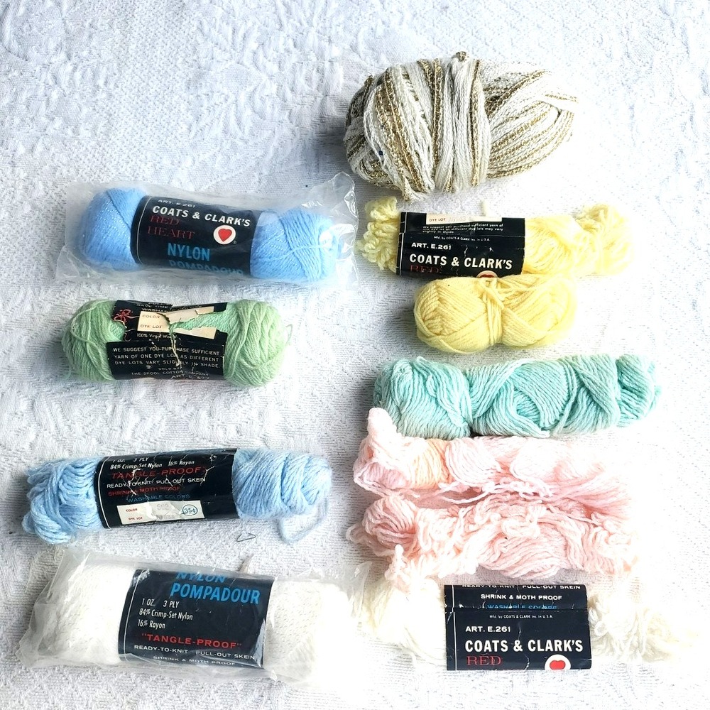 Vintage Coats And Clark Yarn‎ Red Heart Baby Wool Nylon Pompadour Lot Color 802